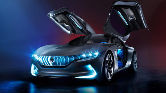 Gull Wing Door Car Silver Hybrid Electric