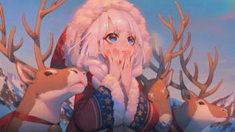 Cute Santa Anime Girl Reindeer Wallpaper iPhone Phone 4k 4130e