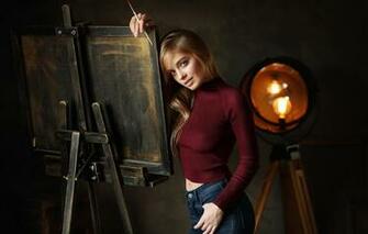 Wallpaper Girl Easel Katerina Dmitry Arhar Image For Desktop