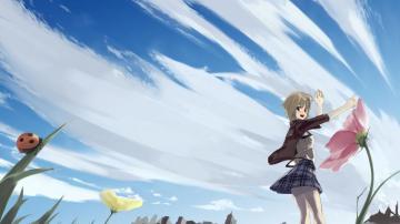 Desktop Wallpaper Anime Happy Girl With Flower HD Image