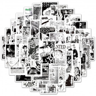 50pcs Black And White Anime Poster Mix Vinyl Stickers Laptop