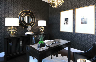 Black Office Contemporary Den Library Atmosphere Interior