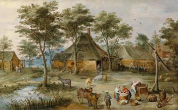 Auction Week Of Many Faces Village Scene By The Well