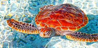 Sea Turtle In Blue Lagoon Bora Tahiti Honu