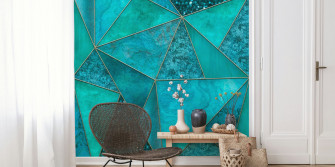 Shop Luxury Teal Marble Triangles Wallpaper