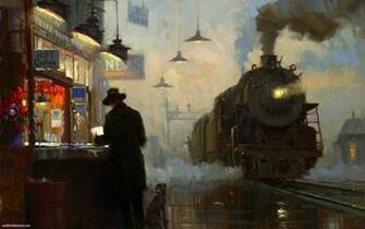 Train Station Painting Desktop Wallpaper HD