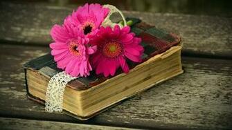 Old Book And Gerbera Flowers Wallpaper 4k HD Desktop