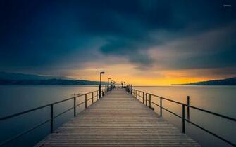 Wooden Pier Towards The Golden Sunset Wallpaper Nature