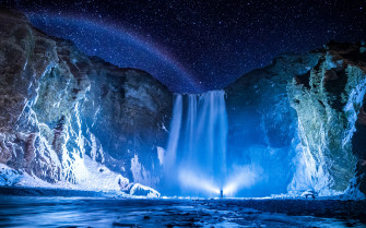 Person Waterfall Night 4k HD Wallpaper Image