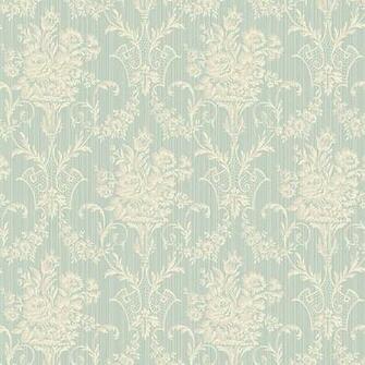 Light Blue Floral Damask With Swags Kenneth James Wallpaper