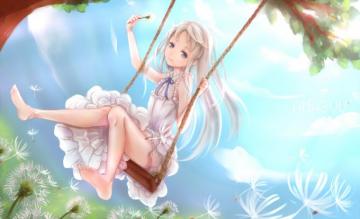 Wallpaper White Hair Swing Anohana Menma Honma Meiko