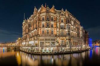 Wallpaper Amsterdam Netherlands Hotel De L Europe Canal Night Cities