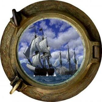 Huge 3d Porthole Fantasy Pirate Ship Wall Stickers Film Art Decal