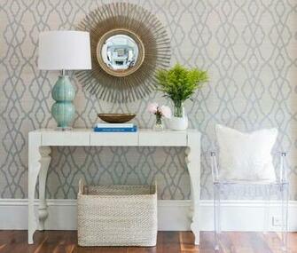Grey And Blue Trellis Wallpaper