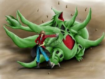 Mega Tyranitar And Champion By Jaxonthelegend