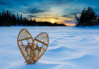 Lake Superior Sunset Snow Snowshoes Winter Wallpaper