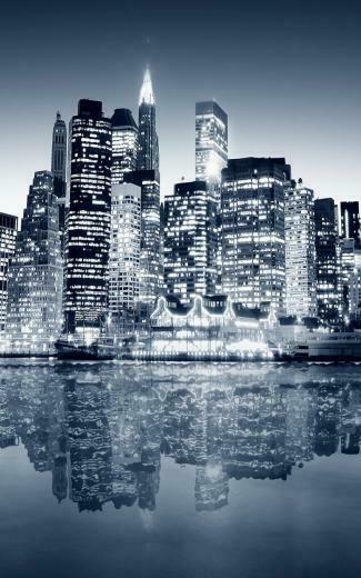 Wallpaper Water Overnight Skyscrapers New York