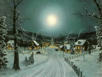 Full Moon At Xmas Christmas Landscapes Wallpaper Image