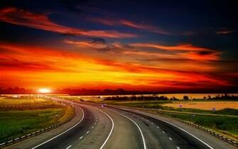 Highway At Sunset Wallpaper Wallpaperz Co