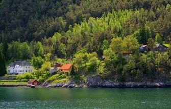 Wallpaper Lake House Town Landscapes