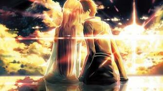 Asuna Kirito Kiss Sword Art Online Sunset Anime HD Wallpaper