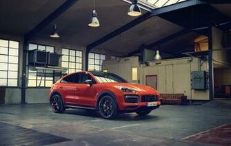 Wallpaper Porsche Orange Turbo Cayenne Coupe Cut Image For