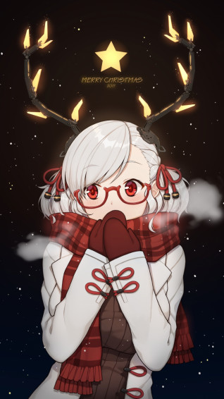 Wallpaper Christmas Horns Girl Anime Original