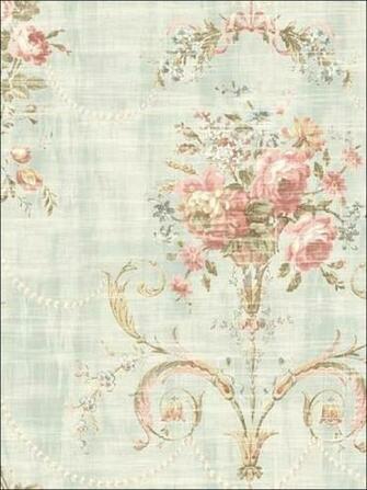Floral Damasks Josephine Pink Blue Wallpaper