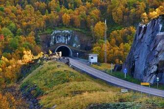 Nature Trees Tunnel Autumn Fall Mountains Wallpaper