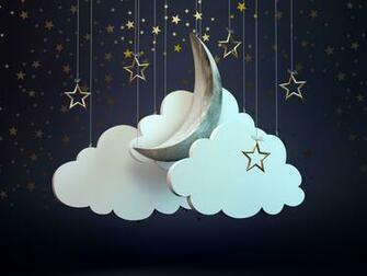 Moon Stars Dream Pattern Coulds Art Night Decoration HD