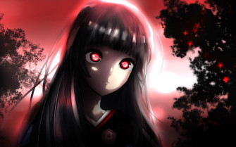 Wallpaper Anime Night Red Eyes Brunette Evil Hell