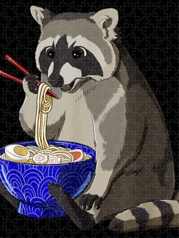 Raccoon Eating Ramen Puzzle By Front Door