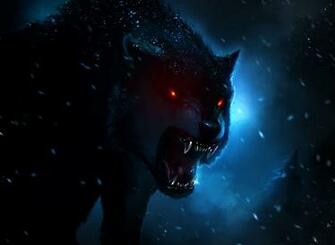 Red Eyed Wolf Hunting In Pine Wood Fantasy Artwork