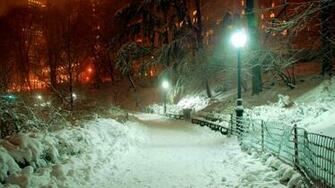 Full HD Wallpaper Central Park Winter Lantern Path New York
