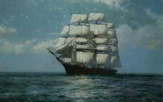 Clipper Ship In A Moonlit Sea Computer Wallpaper Desktop Background