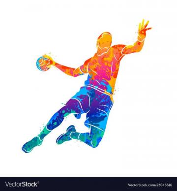 Abstract Handball Player Jumping With The Ball Vector Image