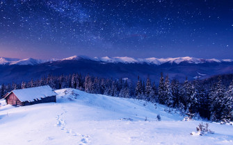Sky Winter Stars Mountains 4k Wallpaper HD Nature