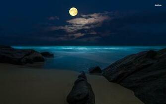 Full Moon Over The Blue Ocean Wallpaper Artistic