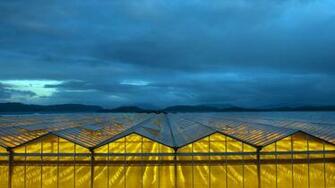 Nature Landscape Hill Clouds Greenhouse Yellow Blue Glass