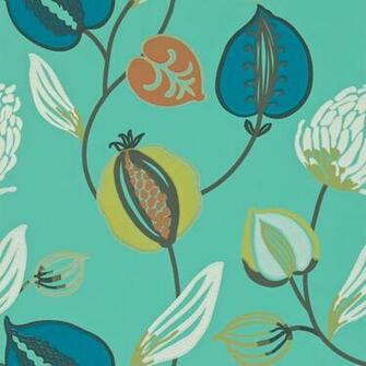 Harlequin Folia Wallpaper Tembok Teal Petrol Orange