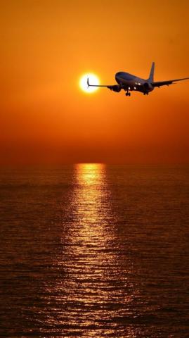 Passenger Aircraft Sunset Sky Seascape Airliner Air