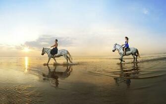 HD Horse Wallpaper With Two People Horseback Riding On The Beach