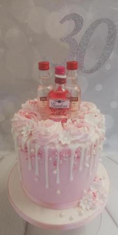 Pink And White Drip Cake With Gin Vodka 21st BirtHDay Cakes