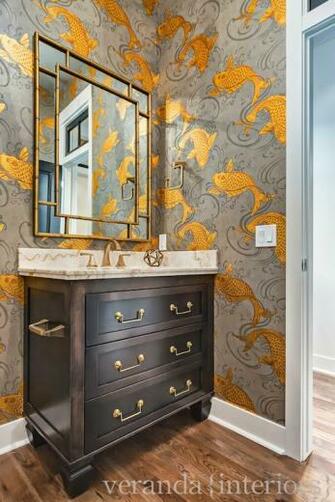 Koi Fish Wallpaper Transitional Bathroom Veranda Interiors