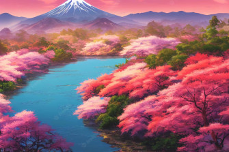 Cherry Blossoms Anime Scenery Wallpaper
