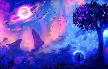 Wallpaper Lights Tree Rocks Glow Other Worlds