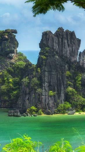 New Caledonia Pacific Ocean Island Trees Cliff Beach Sea