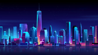 New York Buildings City Night Minimalism Wallpaper HD Artist 4k Image