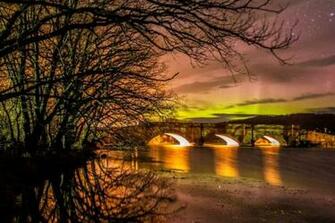 Historic Ross Bridge Tasmania With Aurora Australis In Background