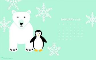 Polar Bear And Penguin January Calendar Wallpaper